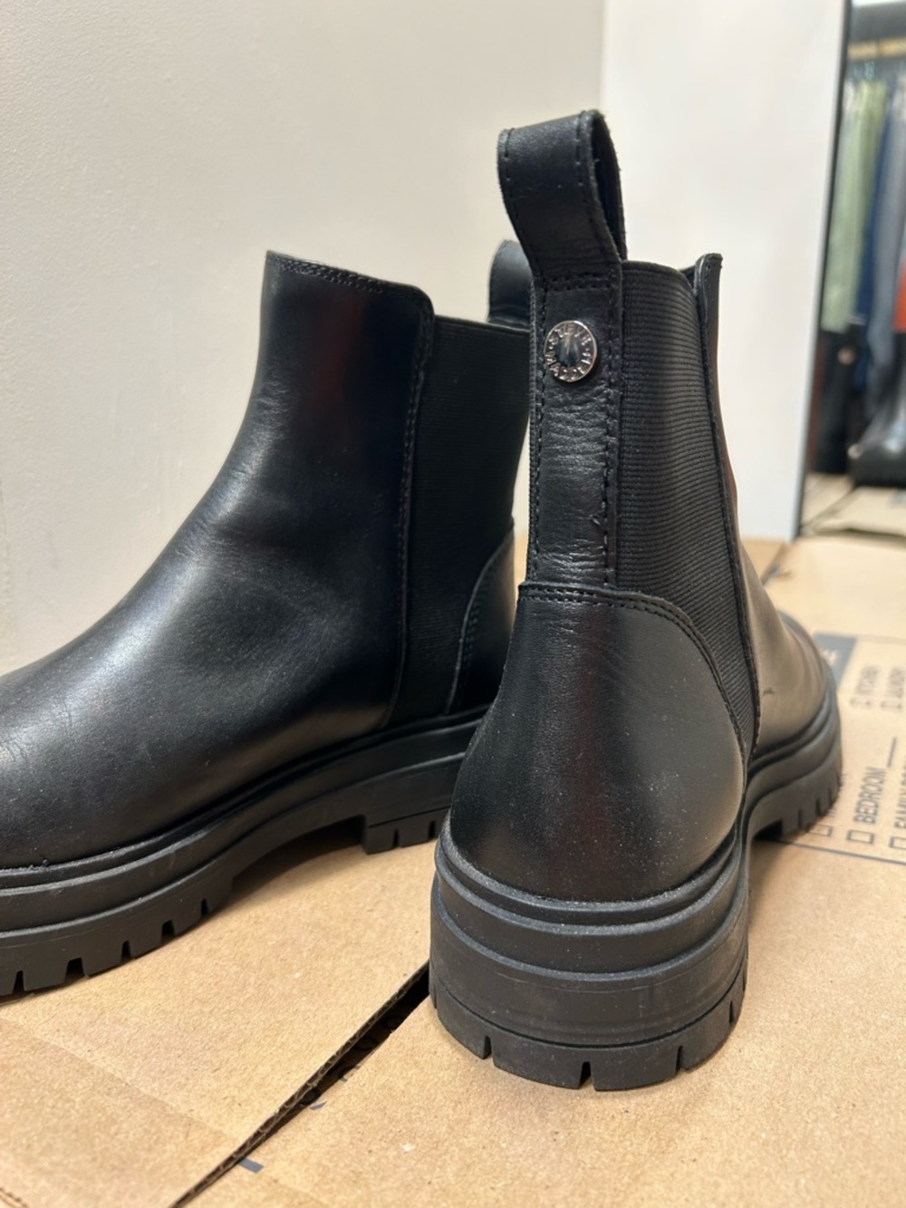 Steve Madden Black Leather Lug Chelsea Booties